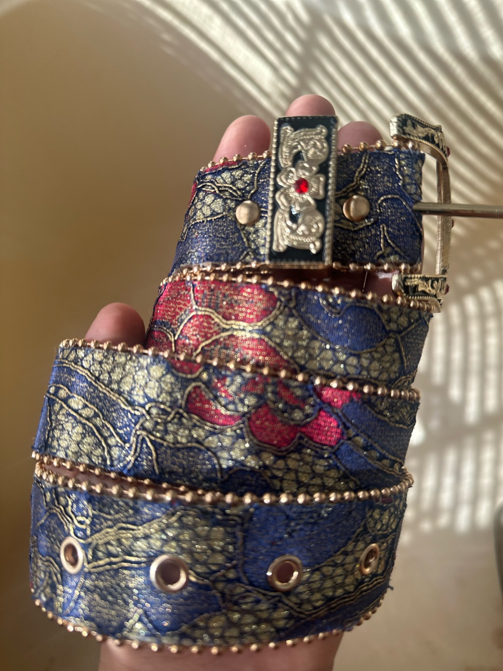 Ornate Blue and Red Embroidery Statement Waist Belt
